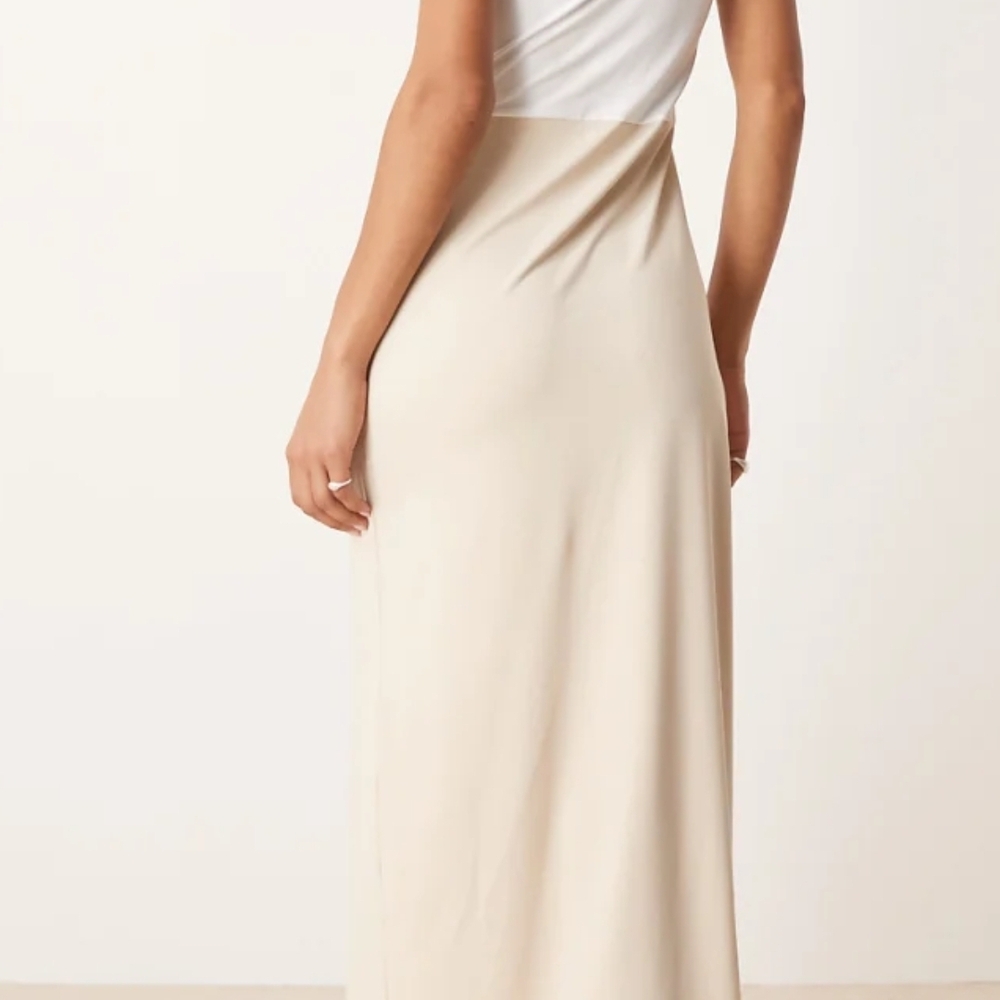 ASOS DESIGN knot front midi dress in neutral - Picture 2 of 3